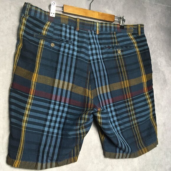Tommy Bahama Mens Linen Shorts size 40 Blue Plaid Flat Front Casual Summer - Picture 6 of 14